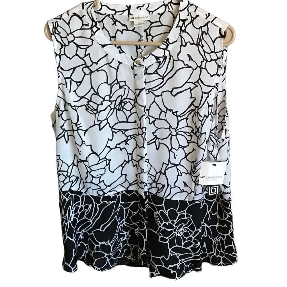 Liz Claiborne New with tags size XL retail $36 sleeveless black white floral